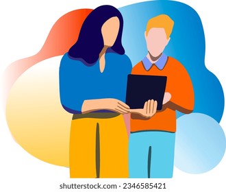 Modern flat style illustration of business people discussing projects for financial blogs poster websites