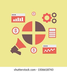 Modern flat style illustration of megaphone and different icons for Digital Marketing concept.