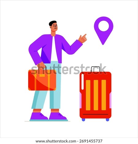 Modern flat style illustration showing a traveler exploring a travel location