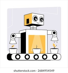 Uma ilustração de estilo plano moderno do robô do armazém
