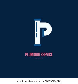 Modern flat style logo for plumber or handyman. Plumbing company. House repair. Isolated and easy to use company symbol.