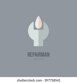 Modern flat style logo for plumber or handyman. Plumbing company. House repair. Isolated and easy to use company symbol.