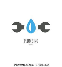 Modern flat style logo for plumber or handyman. Plumbing company. House repair. Isolated and easy to use company symbol.
