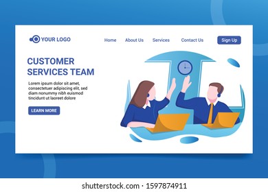 Modern flat style online customer service illustration for landing page, background, flyer, banner