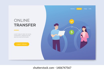 Modern flat style online transfer, online payment concept illustration, background, flyer, banner, template, landing page