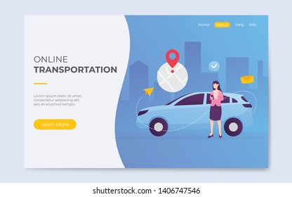 Modern flat style online transportation landing page design concept, background, flyer, banner, template