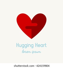 Modern Flat Style Organ Donation Logo.
Hugging Heart Sign For Blood Donation Campaign. Volunteer And Support Organization Icon.