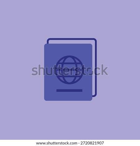 A modern, flat style passport icon featuring a globe emblem. Perfect for travel apps, immigration concepts, border control, and tourism website interfaces.