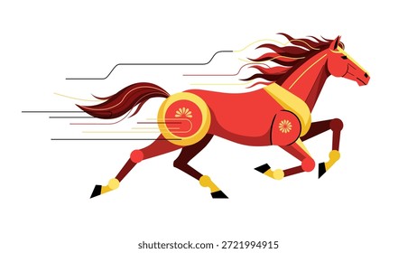 Caballo de running rojo de estilo plano moderno con ilustración de diseño de patrón de flores