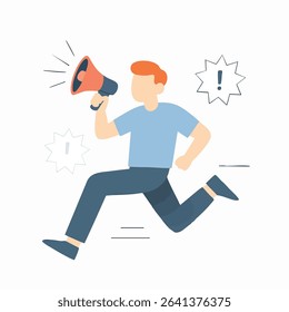 Modern Flat Style Running Man with Megaphone Communication Icon Illustration
