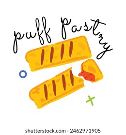 Modern flat style sticker depicting puff pastry 