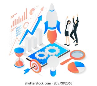 Modern flat style vector illustration about startup a business with characters