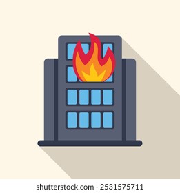 Modern flat style vector illustration of a big city building on fire with flames coming out of the windows