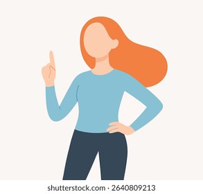 Modern Flat Style Woman Pointing Upward Illustrated Cartoon Icon