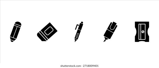 Iconos de Instrumentos de escritura de estilo plano moderno para uso escolar y de oficina