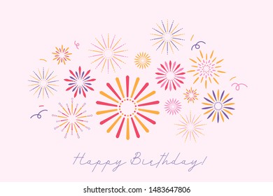 Modern flat sunburst, firework festive background. Colorful New Year event on white background