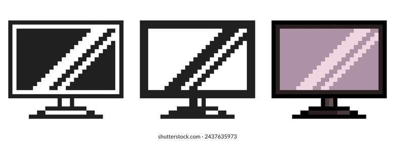 Modern Flat Television, Pixel Art Icon Set Variant