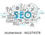 Modern flat thin line design vector illustration, concept seo optimization in search engine, for graphic and web design