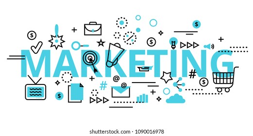 Modern flat thin line design vector illustration, concept of marketing, for graphic and web design