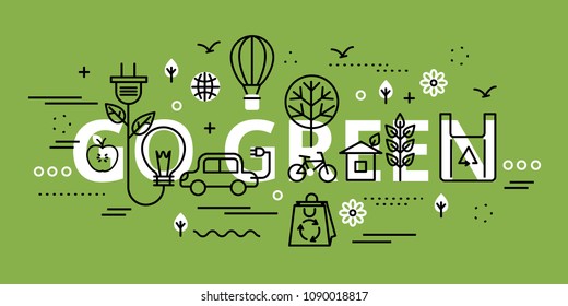 Modern flat thin line design vector illustration, go green infographic concept on greenery background, for graphic and web design