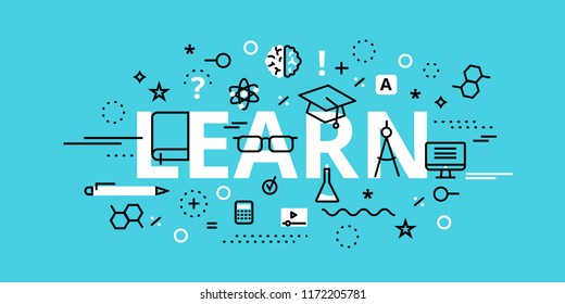 Modern flat thin line design vector illustration, learn concept, for graphic and web design