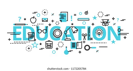 Modern flat thin line design vector illustration, education concept, for graphic and web design