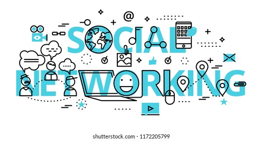 Modern flat thin line design vector illustration, concept of social networking, for graphic and web design