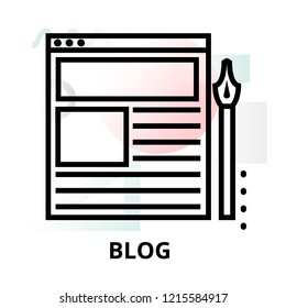 Modern flat thin line design vector illustration, concept of blog, online news and blogging on abstract background, for graphic and web design