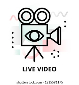Modern flat thin line design vector illustration, concept of live video on abstract background, for graphic and web design