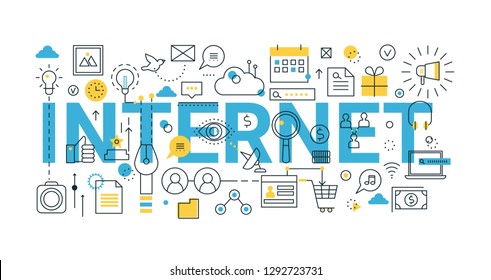 Modern flat thin line design vector illustration, concept of internet, for graphic and web design