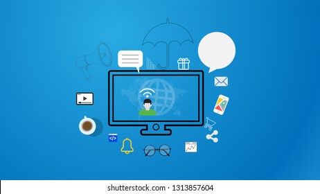 Modern flat thin line design for social media illustration vector