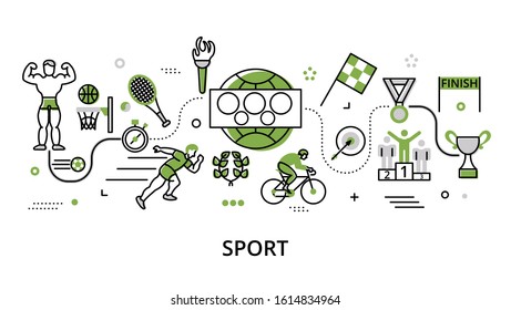 Modern flat thin line design vector illustration, greenery concept of sport, for graphic and web design