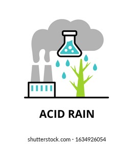 Modern flat thin line design icon, vector illustration, infographic concept of Acid Rain for graphic and web design
