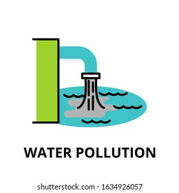 Modern flat thin line design icon, vector illustration, infographic concept of Water Pollution for graphic and web design