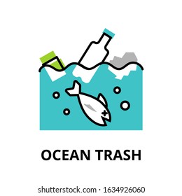 Modern flat thin line design icon, vector illustration, infographic concept of Ocean trash, for graphic and web design
