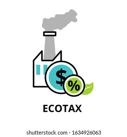 Modern flat thin line design icon, vector illustration, infographic concept of Ecotax icon, for graphic and web design