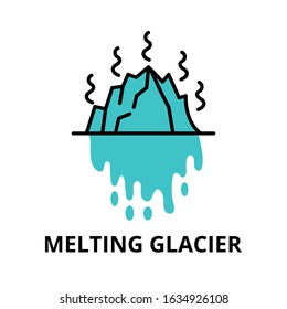 Modern flat thin line design icon, vector illustration, infographic concept of Melting Glacier, for graphic and web design