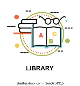 Modern flat thin line design vector illustration, concept of Library, for graphic and web design