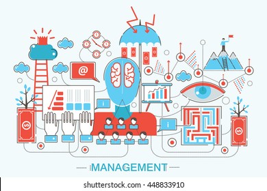 Modern Flat thin Line design global managment concept for web banner website, presentation, flyer and poster.
