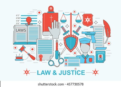 Modern Flat thin Line design Law and justice concept for web banner website, presentation, flyer and poster