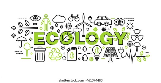 Modern flat thin line design vector illustration, infographic concept of ecology problem, generation and saving green energy  for graphic and web design