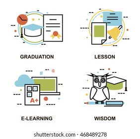 Modern flat thin line design vector illustration, set of education concepts, for graphic and web design