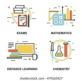 Modern flat thin line design vector illustration, set of education concepts, exams and distance learning process, for graphic and web design
