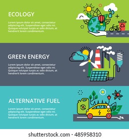 Modern flat thin line design vector illustration, infographic concept of ecology problem, green energy and alternative fuel, for graphic and web design