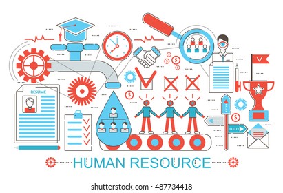 Modern Flat thin Line design Human resource concept for web banner website, presentation, flyer and poster