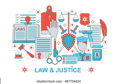 Modern Flat thin Line design Law and justice concept for web banner website, presentation, flyer and poster