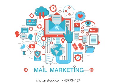 Modern Flat thin Line design Mail marketing concept for web banner website, presentation, flyer and poster