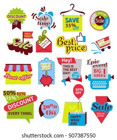 Modern flat thin line design vector illustration, set of sale and advertistment web icons, for graphic and web design