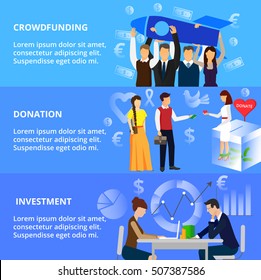Modern flat thin line design vector illustration, concepts of crowdfunding, donation process and investment for business, for graphic and web design