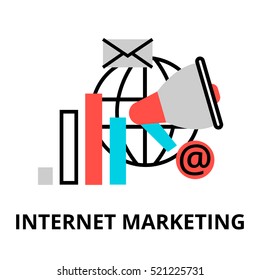 Modern flat thin line design vector illustration, concept of internet marketing and new market trends analysis, for graphic and web design